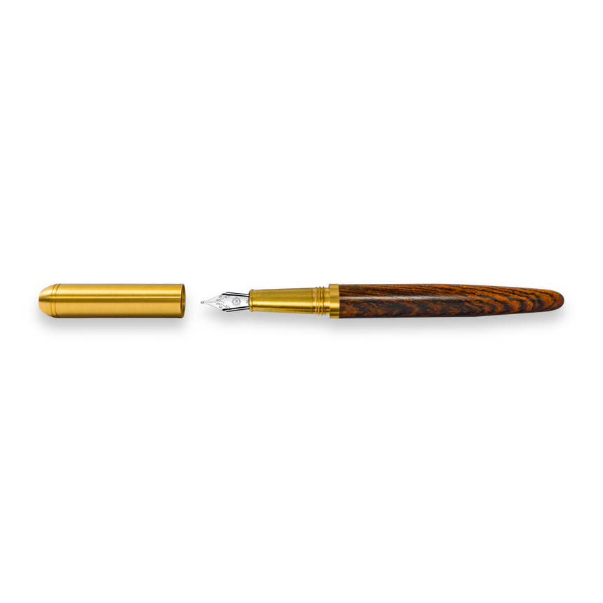 The 'Captain Edition' Premium Fountain Pen by Webson Gill, crafted from oak wood with a gold cap, rests elegantly on a white background.