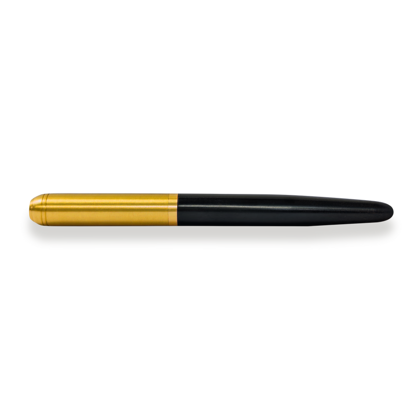 The Webson Gill 'Captain Edition' Premium Fountain Pen – Black Wood, featuring a brass cap and stainless steel nib in black and gold, is displayed horizontally on a white background.