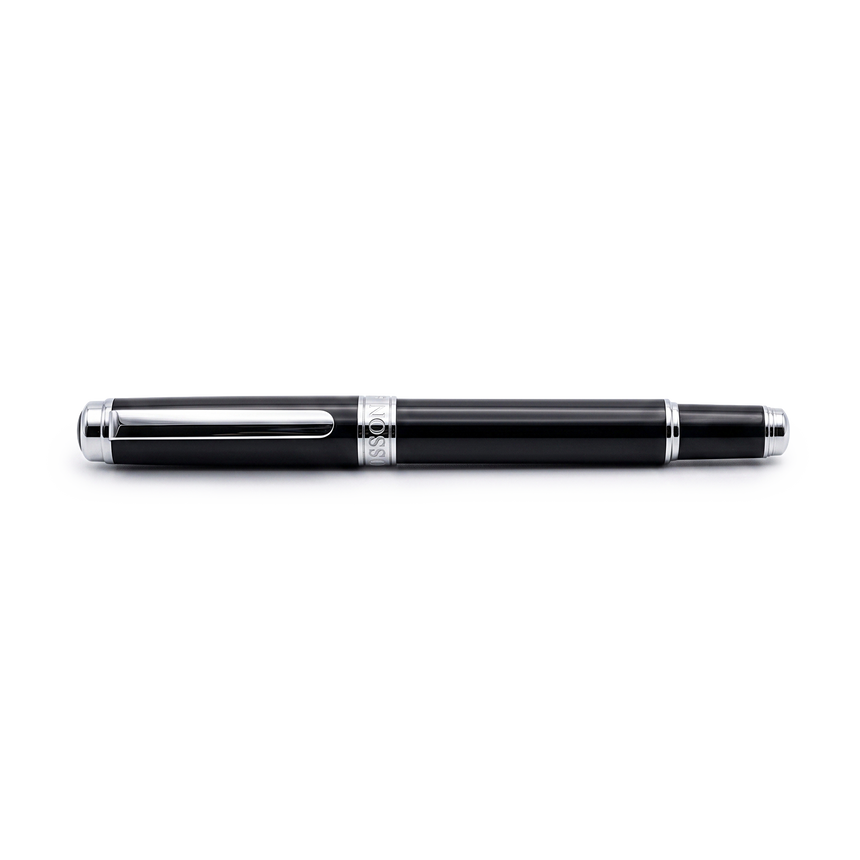 Displayed on a white background, the Webson Gill 'The Mogul' Premium Ballpoint Pen features a black luxury finish with silver accents and a closed cap, offering an executive design alongside exceptionally smooth ink flow.