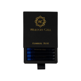 A black box labeled "Webson Gill" containing a starter pack of 2 blue ink refill cartridges for Webson Gill fountain pens.