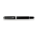 The Mogul Fountain Pen by Webson Gill features a black finish, stainless steel medium nib, and silver accents—an elegant gift for any occasion, shown resting on a white background.