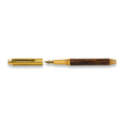 The Webson Gill Prestige Edition Fountain Pen, featuring gold and wood brass accents with an iridium nib and cap off, is displayed on a white background.