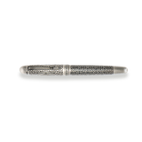 The Admiral Fountain Pen by Webson Gill is a luxury writing instrument with antique silver finish and ornate, engraved patterns on its barrel and cap.