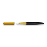 The Webson Gill Captain Edition Fountain Pen - Black, featuring a solid brass cap and stainless steel nib, is shown uncapped on a white background.