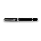 The Mogul Fountain Pen by Webson Gill, featuring a sleek black body, comfortable grip, silver accents, and a stainless steel nib, is displayed horizontally on a white background.