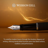 The 'Show Up' Everyday Fountain Pen by WG features a medium stainless steel nib, diamond guilloché gold pattern, and the signature WG logo—a true statement of elegance.