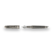 The Webson Gill Admiral Fountain Pen, shown uncapped, boasts an antique silver finish and intricate engravings on the cap and barrel—an impressive example of artistic craftsmanship.