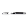 The WG 'The Boss' Everyday Fountain Pen, featuring a black and silver design with a stainless steel nib, is shown with its cap removed on a white background.