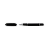 The Webson Gill 'The Mogul' Premium Ballpoint Pen, shown in black and silver with its cap removed, both components lying horizontally on a white background, is designed for smooth ink flow.