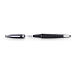 The WG 'Show Up' Everyday Fountain Pen showcases a sleek black finish with a stainless steel medium nib and cap, both embellished with a diamond guilloché pattern, presented on a plain white background.