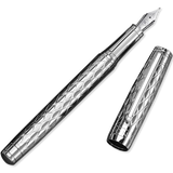 The WG ‘The Mirror’ Everyday Fountain Pen features a diamond-patterned silver barrel, matching cap, and a stainless steel nib for smooth writing.