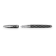 The WG ‘The Weaver’ Everyday Fountain Pen, featuring a silver lattice design, stainless steel medium nib, and matching cap, rests on a white background and promises a smooth writing experience.